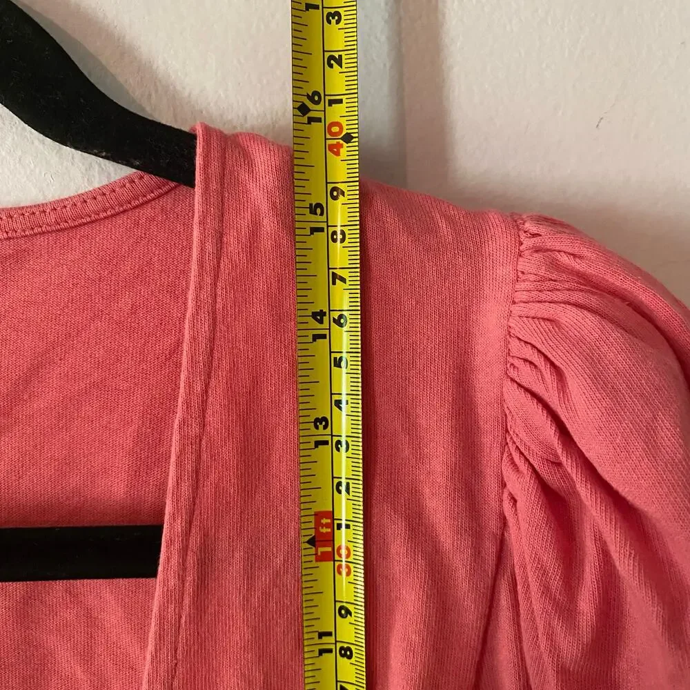 Free People Hot Pink Kitty Tee Puff Sleeve Cropped Tie Blouse Women's size XS